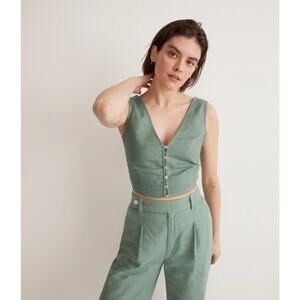Madewell Trellis Green Linen Gwen Crop Vest Top NWOT Size 00